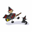 Stick Figure Witch with Cute Cat