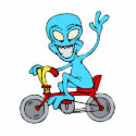 alien on tiny bicycle