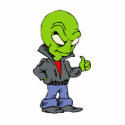 Alien in black leather jacket thumbs up