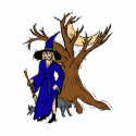 Witch by tree with cats