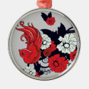 red black and white bird and flowers lovely vector