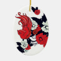 red black and white bird and flowers lovely vector