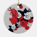 red black and white bird and flowers lovely vector