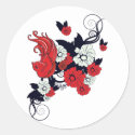 red black and white bird and flowers lovely vector