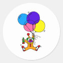 Clown floating under balloons