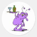 Sad Purple Alien serving Drinks
