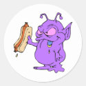Purple Alien about to Eat Hotdog