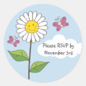 Happy Smiling Daisy & Butterflies RSVP Stickers