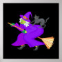 Witch and black cat on broom