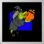 Ugly witch kissing scared pumpkin