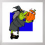 Ugly witch kissing scared pumpkin