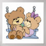 cute teddy bear couple romance on bench swing