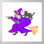 Witch and black cat on broom