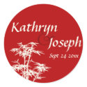 Imperial red bamboo custom wedding favor label sticker