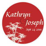 Imperial red bamboo custom wedding favor label sticker