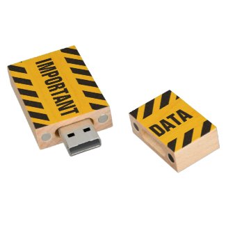 Important Data Warning Stripes Wood USB 2.0 Flash Drive