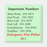 Important Numbers Magnet