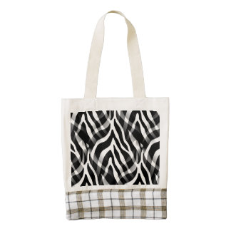 Impresión blanco y negro elegante de las rayas de bolsa tote zazzle HEART