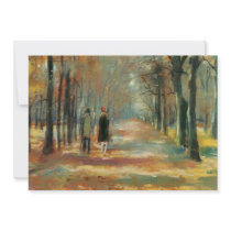 Impressionist art by Ury couple walking in woods Custom Announcements