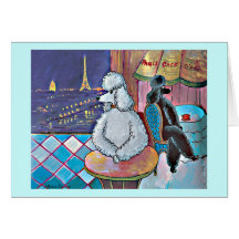 Impressionist Art Poodles Paris Cafe Card