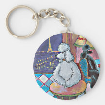 Impressionist Art Poodles Paris Cafe Keychain