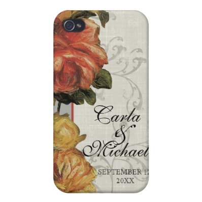 Impressionist Coral Yellow Wedding or Anniversary Covers For iPhone 4