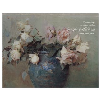 Impressionist Cream Pink Roses - Wedding Program flyer