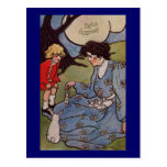 Impressionist Easter Lady with Rabbit Babies Post Card