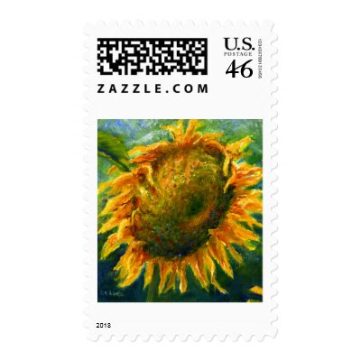 Impressionist Sunflower Face Postage Stamps by Artist_Lenora