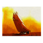 Impressionist Vintage Racing Yacht Postcard