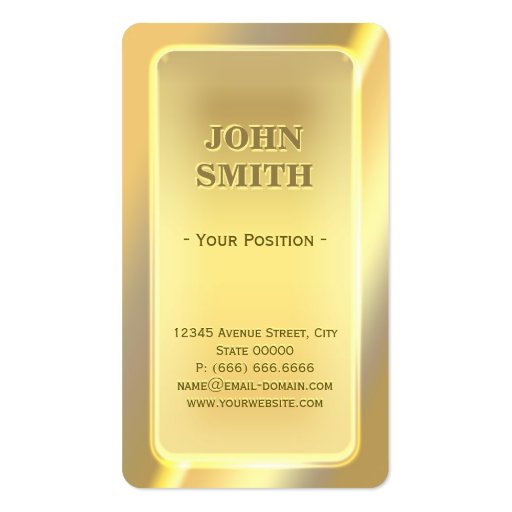 Impressive Shiny Gold Bar Look with Custom Text Business Card (front side)