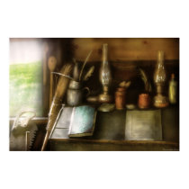 In a carpenter's workshop posters