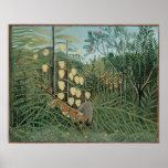 In a Tropical Forest. Struggle b/n Tiger and Bull Print