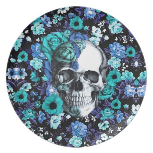in bloom blue floral skull plates zazzle in bloom blue floral skull plates zazzle
