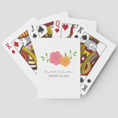 In Bloom Red Orange Wedding Playing Cards