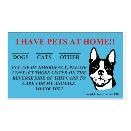 "In Case Of Emergency, I Have Pets At Home" Cards Zazzle