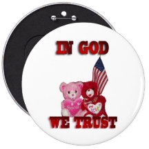 In God We Trust Pink And Red Bear Button