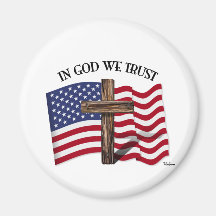 In God We Trust with rugged cross and US flag Magnets