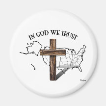 In God We Trust with rugged cross and US outline Refrigerator Magnet