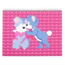 In love bears with pink hearts background calendars
