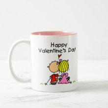 In Love Happy Valentine's Day Mug - A couple in love is featured on an adorable stick figure Valentine's Day design that reads 'Happy Valentine's Day'!
