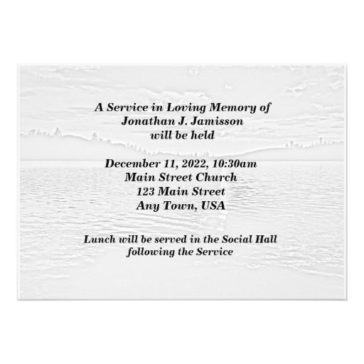 In Loving Memory Service Invitation Sunset at Lake