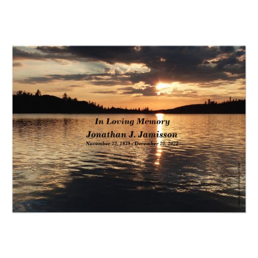 In Loving Memory Service Invitation Sunset at Lake