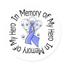 In Memory of My Hero Stomach Cancer Angel Wings Round Sticker
