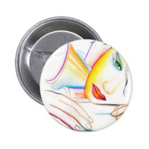 artsprojekt, sweet, imaginary, romantic, woman, dreaming, dreams, portrait, illustration, dream, inspiring, design, girl, fantasy, Badges og Pin med brugerdefineret grafisk design