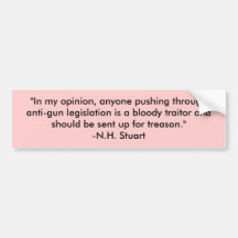 "In my opinion, anyone pushing through anti-gun... Bumper Stickers