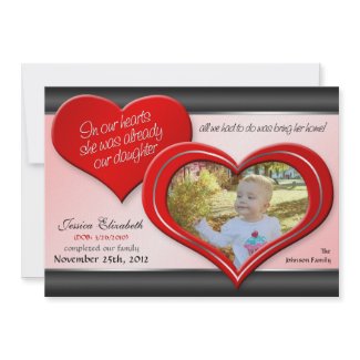 In Our Hearts - Red Heart Adoption Announcements invitation