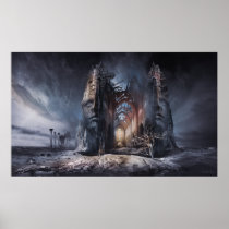 romantic, idealistic, romanticism, passionate, dreamy, spiritual, religious, sacred, divine, inspirational, motivating, philosophical, surrealistic, phantasmagoric, mountains, peak, mountain, mass, cliff, rocks, tree, plant, wasteland, landscape, scenery, countryside, land, surrealism, Poster with custom graphic design
