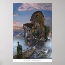house, imaginative, man, building, wonderland, dark, art, weird, chic, mystery, mysterious, mood, artwork, impressive, illustration, atmospheric, home, cool, fairytales, mask, gothic, water, old, fantasy, dreamland, surreal, fabulous, unique, awesome, path, digital realism, gifts, scenery, trees, gift, amazing, surreal art, digital art, eerie, houk, Poster with custom graphic design