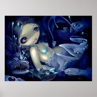 In the Abyss ART PRINT anglerfish mermaid deep sea print